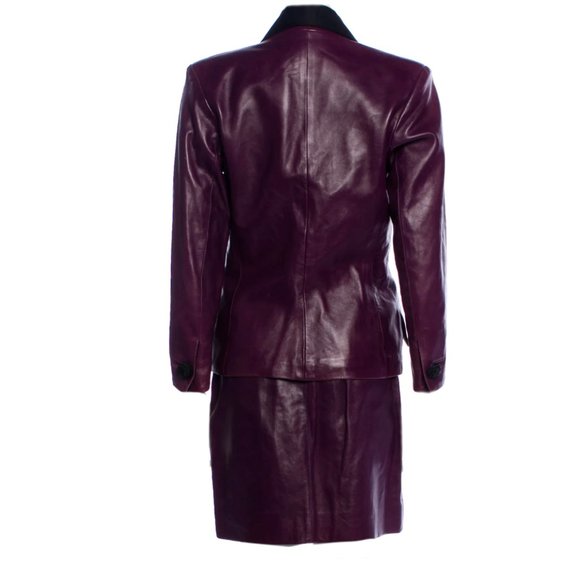 YVES SAINT LAURENT 1990s Plum Leather and Satin Blazer Jacket and Skirt Set S - Picture 7 of 7